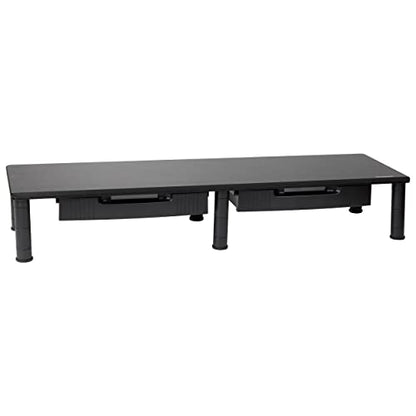 Mind Reader Dual Monitor Stand, Height Adjustable, Desktop Organizer, Laptop Riser, Office, 38.5"L x 11"W x 2.55-6.5"H, Black - size: 1 Tier with Drawer