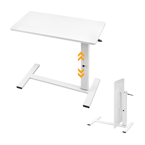 lumizone Foldable Overbed Table with Wheels Bedside Desk White | Adjustable Height 27.56"-36.61" Rolling Hospital Bed Table with Casters Medical Tray for Home Use Desk Over the Bed - color: White