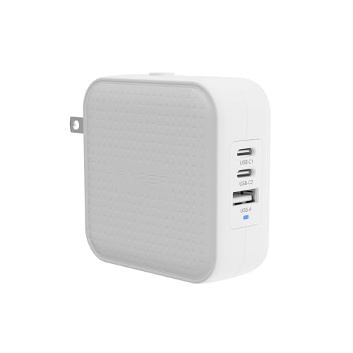 HyperJuice® 70W GaN Safety Tested Travel Charger - Tri-Port GaN Charger for iPhone, iPad, MacBook, Smartphone, & Laptop - Compact Type C Charger Fast Charging Phone Charger for 3 Devices (White) - size: 70W - 3 Devices
