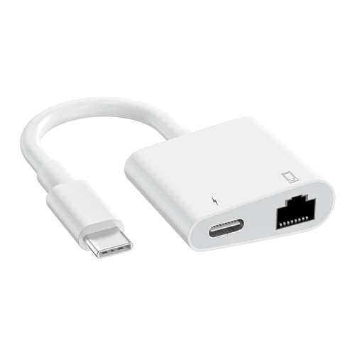 USB C to Ethernet Adapter, 2 in 1 RJ45 Ethernet LAN Network Adapter | Compatible with iPhone 17/16/15/New iPad and USB C Devices, Plug and Play, Supports 100Mbps Ethernet Network - size: USB-C to RJ45