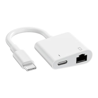 USB C to Ethernet Adapter, 2 in 1 RJ45 Ethernet LAN Network Adapter | Compatible with iPhone 17/16/15/New iPad and USB C Devices, Plug and Play, Supports 100Mbps Ethernet Network - size: USB-C to RJ45