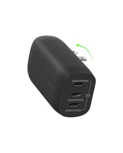 Belkin 3-Port USB C Charger Block w/PPS 67W, USB-C PD 3.1 Super Fast Charging - Samsung Galaxy S25, Apple iPhone 17, Air, Pro, Pro Max, MacBook, AirPods, Apple Watch, Nintendo Switch 2, etc. - Black - style: Black