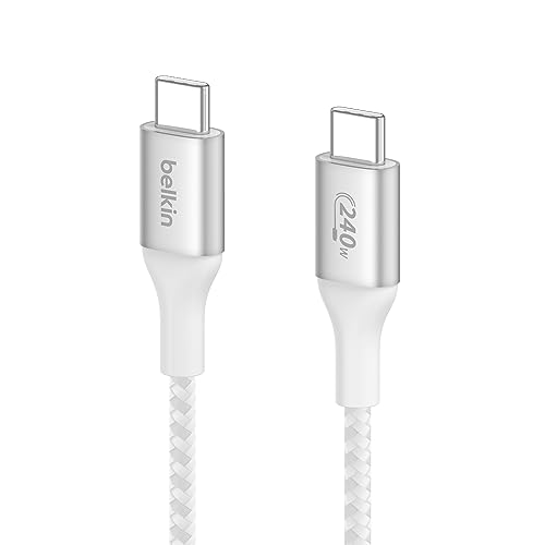 Belkin USB C to USB C 240W Braided Cable 6.6ft Fast iPhone Charger Cord | 240W USB-C Power Delivery, iPhone 17/16, Samsung Galaxy S25, Pixel 10, MacBook, Chromebook, Nintendo Switch 2 - color: White, size: 2 meters, style: 6.6 ft
