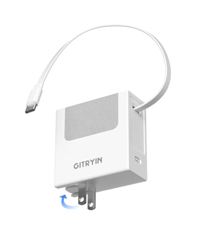 Portable USB C Charger Block, Retractable Wall Charger, 40W PD Fast Charging Block with 33.5in Type-C Cable, Power Adapter with Foldable Plug for iPhone 17/16/15, Galaxy S23 22, White - color: White, size: Type-C Cable with Type C Port
