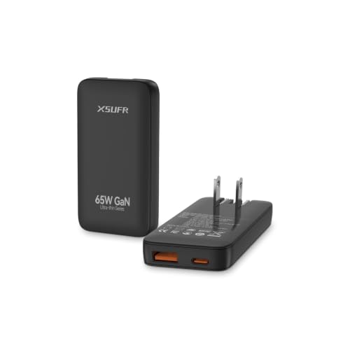 65W Flat USB c Wall Charger,Folding Travel Dual Port USB Wall Charger, for Laptops, Tablets, Phones, Black (Black-New) - color: Black-No Cable