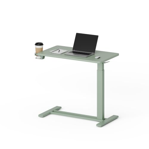 FLEXISPOT H7 28" Pneumatic Height-Adjustable Overbed Table with Wheels | C-shaped bedside table TV Tray,Medical End Side Table,Laptop desk for sofa and home office use,27.6"W x 15.7"D,Mint Green - color: Mint Green, size: Small
