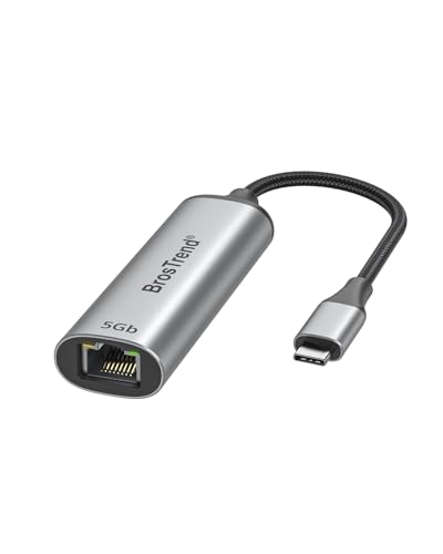 BrosTrend 5Gb USB C to Ethernet Adapter, Aluminum Ethernet to Type C Network Adapter Plug & Play for Windows MacOS etc., Compatible with Dell XPS, MacBook, iPad (Thunderbolt 5/4/3) Lifetime Protection
