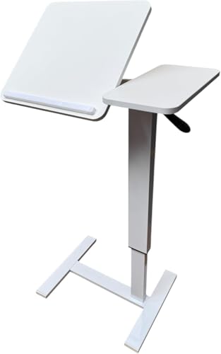 WSA Adjustable Standing Desk with Wheels Pneumatic Height Adjustable Rolling Laptop Desk Tiltable Mobile Computer Workstation Overbed Bedside Table for Home Office Sofa & Hospital Bed (White) - color: White