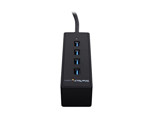 StarTech 4-Port USB 3.0 Hub 5Gbps with Built-in Cable (ST4300PBU3) | SuperSpeed laptop hub, Portable splitter, Mini-USB hub, Built-in cable, Flexible desk placement, Backward compatible - color: Black, style: 4 x SuperSpeed USB-A with Built in Cable