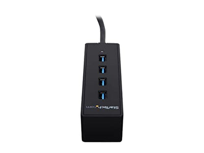StarTech 4-Port USB 3.0 Hub 5Gbps with Built-in Cable (ST4300PBU3) | SuperSpeed laptop hub, Portable splitter, Mini-USB hub, Built-in cable, Flexible desk placement, Backward compatible - color: Black, style: 4 x SuperSpeed USB-A with Built in Cable