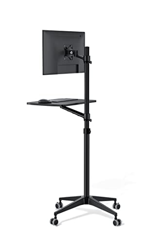 Mobile Desk Workstation,Mulitiuse Rolling Laptop Floor Stand,34"-48.6" Height Adjustable,Compatible with 17"-27" Monitor&12"-17" Laptop,21"×14" Desk Board,Maxload 17.6lbs,4 Lockable Wheels