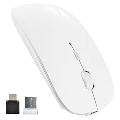 SUNGI Bluetooth Wireless Mouse Dual Mode(Bluetooth5.2+USB),Silent Rechargeable mice with USB-C to USB Adapter for MacBook,Laptop,Tablet,iPad,PC(White)
