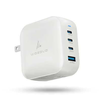 100W GaN Charger, Wozoyo 3XType-C & USB-A Superfast 2.0 Charging, Compatible for iPhone 17/16/16 Pro Max/15 Series/iPad Pro, Smartphones, Tablets and More, PD/PPS/QC 3.0,Compact Foldable Plug