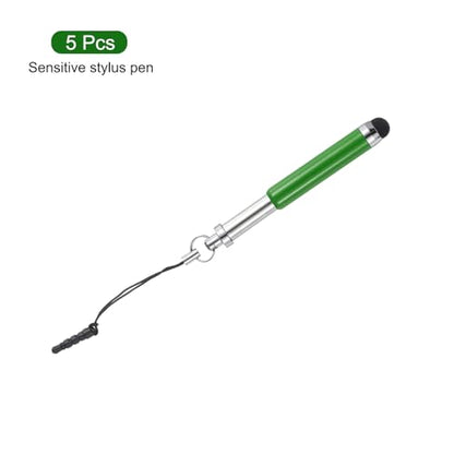 MECCANIXITY 5pcs Metallic Stylus Pen Retractable Aluminum Alloy Mini Capacitive Pens for Universal All Touch Screen Devices, Green - color: Green