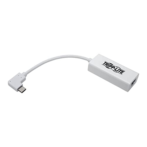 Tripp Lite Right Angle USB C to Ethernet Adapter, Thunderbolt 3 to Ethernet Adapter, Gigabit Ethernet Adapter, USB 3.1 Gen 1, 10/100/1000 Mbps, White (U436-06N-GBW-RA)