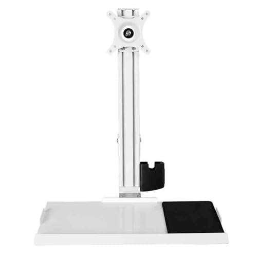 Monitor Stand- White Single Arm Single Screen with Engineered Tray Wall Mount Monitor Stand for 15-27 Inch Screens Adjustable Desk Mount