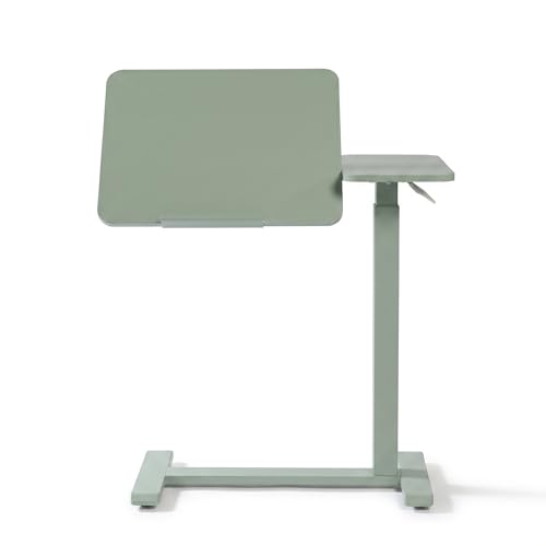 Overbed Table Adjustable Height 30"-43", Rolling Laptop Desk with Wheels, Tilt Split Top Over Bed Table for Hospital, Home, or Bedroom Use, Portable Bedside Table Stand (Tilt Top, Green) - color: Green, style: Tilt Top