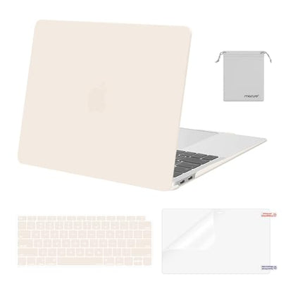 MOSISO Compatible with MacBook Air 13 inch Case M1 2021 2020 2019 2018 | A2337 A2179 A1932, Protective Hard Shell&Keyboard Cover&Screen Film&Pouch for MacBook Air 13.3 inch Case, Beige - color: Beige