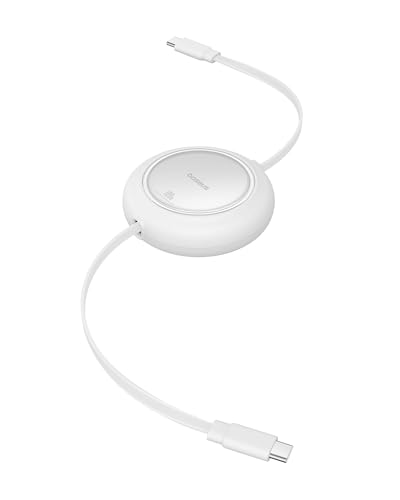Baseus USB C to USB C Cable, 100W 6.6ft Retractable USB C Fast Charging Cable, 7-Stage Length Preset Retractable Charger Cord for iPhone 16 15 Pro Plus Pro Max, MacBook, iPad Pro, Samsung S24/S23+ - color: White, size: 6.6ft