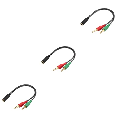 Angoily 3pcs Female to Dual Male Headset Splitter Cable Audio and Microphone Adapter for Laptop Mobile Devices Stereo Converter for Headphones and Mic Use - color: Blackx3pcs, size: mediumx3pcs