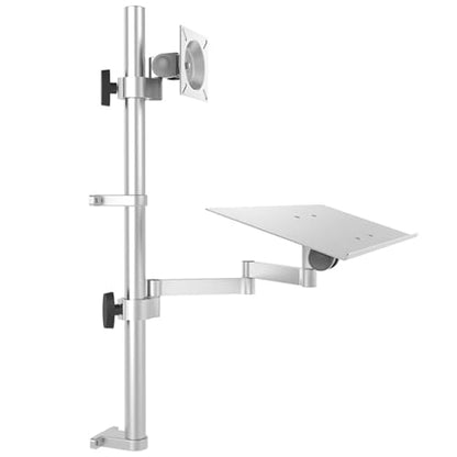 Sit Stand Monitor Desk Mount, Full-Motion Articulating Arm, Height Adjustable, with Keyboard Tray, Adjustable Workstation Arm, Load Capacity 10KG, Fits 17-27" Screens