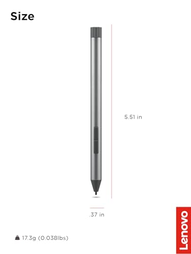 Lenovo Digital Pen 2 (Laptop) - Ultra-Tactile Response - 4,096 Levels of Pressure - Natural Feel Elastometer Pen Tip - Extended Battery Life - Silver, Grey - style: Digital Pen 2
