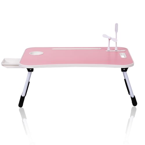 Lap Desk - Foldable Lap Desk with Storage Drawer, Cup Holder & Tablet Slot & DC USB Ports, Versatile Bed Desk, Bed Tray(23.6" L x 15.7" W x 10.6" H,Pink) - color: Pink