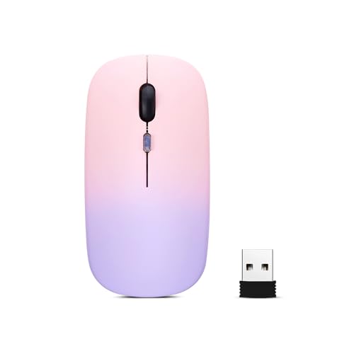 LED Wireless Mouse, Slim Silent Dual-Mode 2.4G+BT Rechargable 7-Color Portable Mobile Optical Office Mouse with USB Receiver, 3 Adjustable Levels for Notebook,PC,Computer, MacBook-Gradient pink purple - color: Gradient pink purple