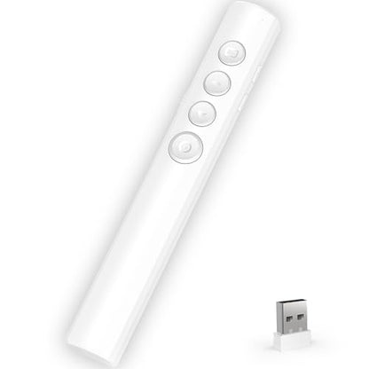 Wireless Presentation Clicker for Powerpoint Slideshow, Office/Classroom PPT Remote Presenter Pointer Slide Advancer with USB Receiver for Computer/MacBook Laptop/PC White Red Light - color: White