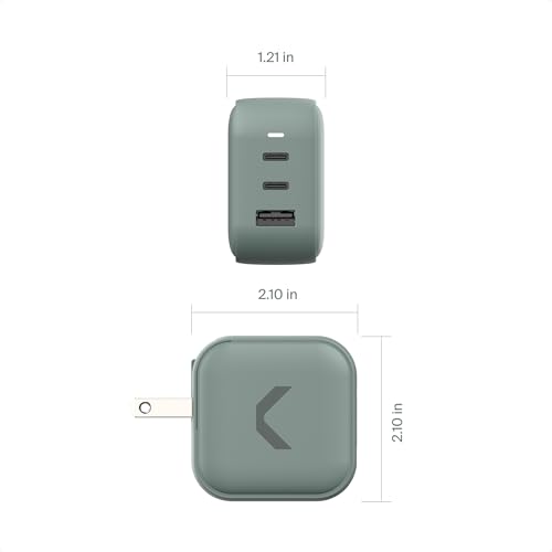 CLEMM Core USB-C, USB-A Wall Charger Block Power Adapter for MacBook, iPhone 17/16/15/14/13/12/11/X, Galaxy S24 Ultra/S23 65W Output Fast Charging, Foldable, GaN, PPS, 3.0, 3-Ports, Compact, Gray