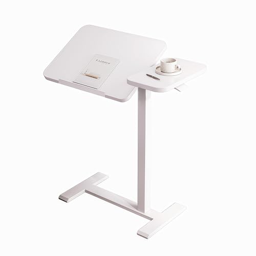 Upgraded Overbed Bedside Desk with Hidden Wheels, Height Adjustable Rolling Laptop Stand with Extended Front Stopper, Tilting Over Bed Table for Bed Sofa, White - color: White, style: Upgraded