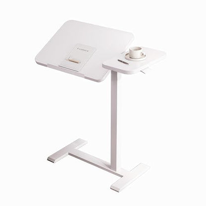 Upgraded Overbed Bedside Desk with Hidden Wheels, Height Adjustable Rolling Laptop Stand with Extended Front Stopper, Tilting Over Bed Table for Bed Sofa, White - color: White, style: Upgraded