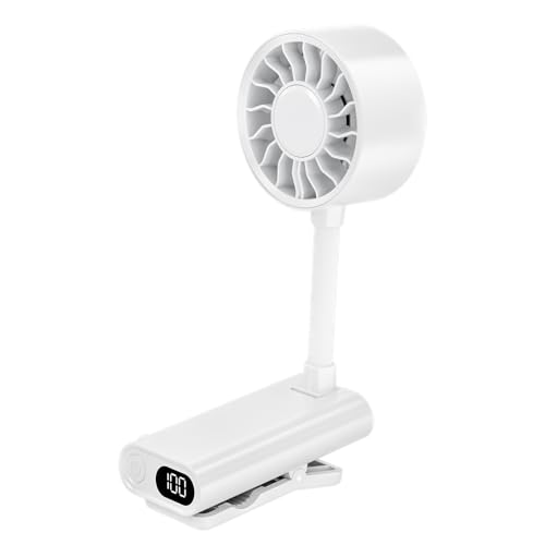 Rechargeable Clip-on Fan with 360° Flexible Hose, Portable Handheld Desk Fan with LED Display, Stepless Speed Adjustment, 4000mAh Battery Powered Personal Fan for Stroller, Office, Car, Camping, Home