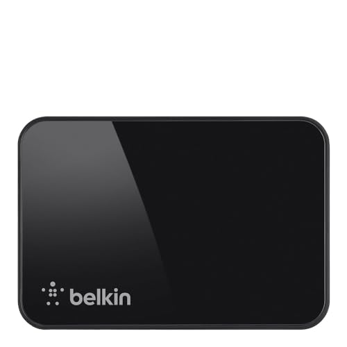 Belkin 4-Port USB 3.0 Hub – SuperSpeed Powered Station with 5 Gbps Data & Charging, Compact Desktop Adapter for Laptops, iPhone Chargers, Printers, Storage Devices – Black