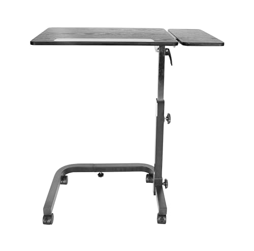 KMINA Overbed Table with Wheels, Hospital Bed Table, Tilting, Adjustable Height, Wood and Steel, C Shaped Side for Home Use Swivel, Black - color: Black