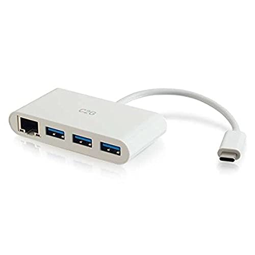 C2G USB Adapter, USB Hub, Ethernet Adapter with Power, 3 Port, White, Cables to Go 29746 - color: White, style: 3-Port
