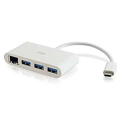 C2G USB Adapter, USB Hub, Ethernet Adapter with Power, 3 Port, White, Cables to Go 29746 - color: White, style: 3-Port