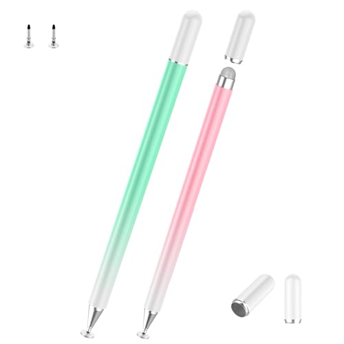 Stylus Pens for Touch Screens, 2 Pcs 2-in-1 Lightweight Magnetic iPad Pen | Alloy Body,Disc&Fiber Tip,High Sensitivity Capacitive Stylus Pen for iPad/Nintendo Switch/iPhone/Android Tablet(Pink/Green) - color: Pink+Green