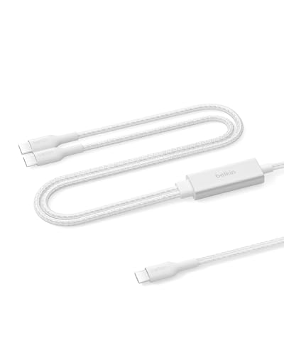 Belkin 2-in-1 USB C to USB C Cable 140W, 5ft Braided Dual Charging Cable - Fast-Charging Combo Cord w/Smart Power Sharing for MacBook, iPhone, iPad, Samsung, Pixel, & More - Travel Essentials - White - color: White