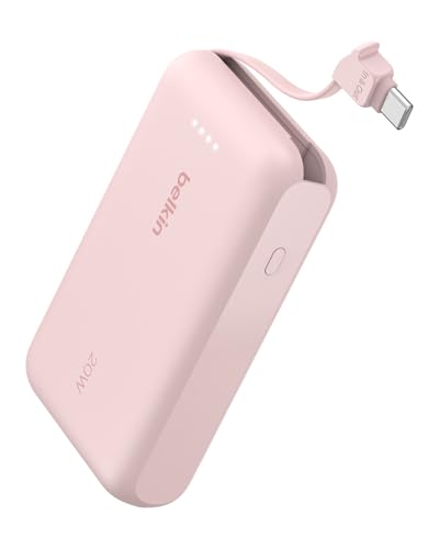 Belkin 10000mAh 20W USB C Power Bank, Portable Charger for iPhone & iPad | Fast Charging, Integrated USB C Cable, Eatra USB C Port, iPhone 17, iPad, Samsung Galaxy S26, Charge 2 Devices - color: Pink, style: 10K mAh