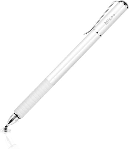 Mixoo Stylus Pens for Touch Screens - Disc & Fiber Tip 2 in 1 High Sensitivity Universal Stylus for iPad, iPhone, Tablets and Other Capacitive Touch Screens (White) - color: White