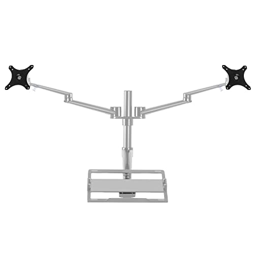AEONS Dual Monitor and Laptop Desk Mount Combo Stand with Notebook Holder fits up to 17 inch, 3-in-1 Adjustable Triple Arm Mount fits 27 inch LCD Screen with VESA, Clamp and Cable Management, Silver - style: Triple Arm & Tray, Silver
