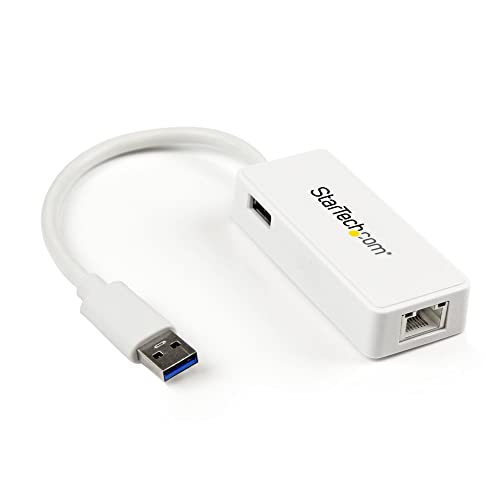 StarTech USB 3.0 to Gigabit Ethernet Adapter, USB 3.0 NIC (USB31000SPTW) | 10/100/1000Mbps USB 3.0 LAN Adapter, With USB Port (White) - color: White, size: 1-Port, style: USB-A