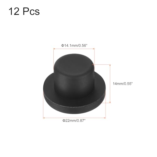 uxcell High Temp Silicone Plug Mount Dia 14.1mm/0.56 inch t Shaped Rubber Stopper Hole Plugs for Powder Coating Plating Waterproof Plugs Sealing Plugs Black Pack of 12(OD 22mm) - size: 14.1x22mm