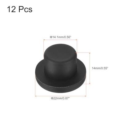 uxcell High Temp Silicone Plug Mount Dia 14.1mm/0.56 inch t Shaped Rubber Stopper Hole Plugs for Powder Coating Plating Waterproof Plugs Sealing Plugs Black Pack of 12(OD 22mm) - size: 14.1x22mm