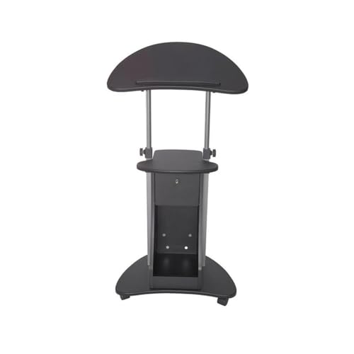 Scranton & Co Sit-to-Stand Rolling Laptop Cart, Adjustable Height 31.5-45.5 in, Black MDF and Steel with Storage Compartments, Tilting Panel, Locking Casters, Mobile Office or Classroom Desk