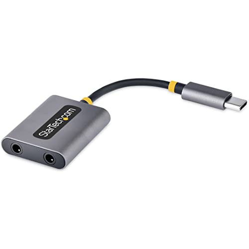 StarTech USB-C Headphone Splitter, 24-bit DAC (USBC-Audio-Splitter) | USB-C Dual Headset Adapter with Mic Input, USB-C to 3.5mm Audio Adapter/Earphone Dongle, USB-C to Audio Jack/Aux Output - style: USB-C 3.5mm Headphone Splitter