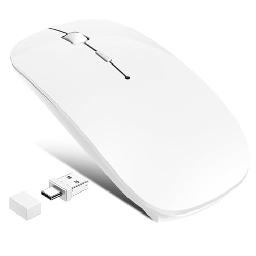 Wireless Mouse for MacBook Air iPad Pro PC Laptop, Bluetooth Rechargeable Computer Mice with Jiggler Mode, Silent 3 Mode (BT 5.2/3.0 & USB-A/USB-C Receiver) Type-C Slim Travel Mouse, White - color: Wireless Bluetooth Mouse (White)