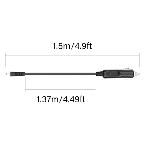 PNGKNYOCN12V DC Car Charger - Auto Power Supply with 18AWG Cable, DC 5.5mm x 2.5mm Cigarette Lighter Male Plug for Camera, CCTV, Car Refrigerator (4.9FT)