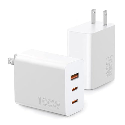 100W USB C Charger Block,2Pack 3-Port PD&AC GaN Super Fast USB C Charging Block Wall Charger Adapter Plug for MacBook Pro/MacBook Air,iPhone 17 Pro Max/17 Air/16 Plus/16E/15,iPad Pro/Air/Mini and More